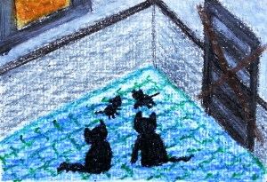 ...backyard...art by Jutta Gabriel...(crayons on paper)...