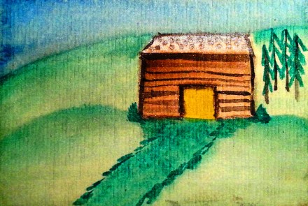 ...mountain lodge...art by Jutta Gabriel...(watercolors on paper)...