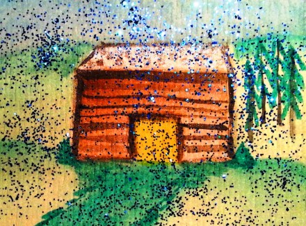 ...rainy mountain lodge...art by Jutta Gabriel...(watercolors on paper)...