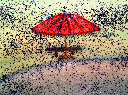 ...rainy seaside promenade...art by Jutta Gabriel...(watercolors on paper)...